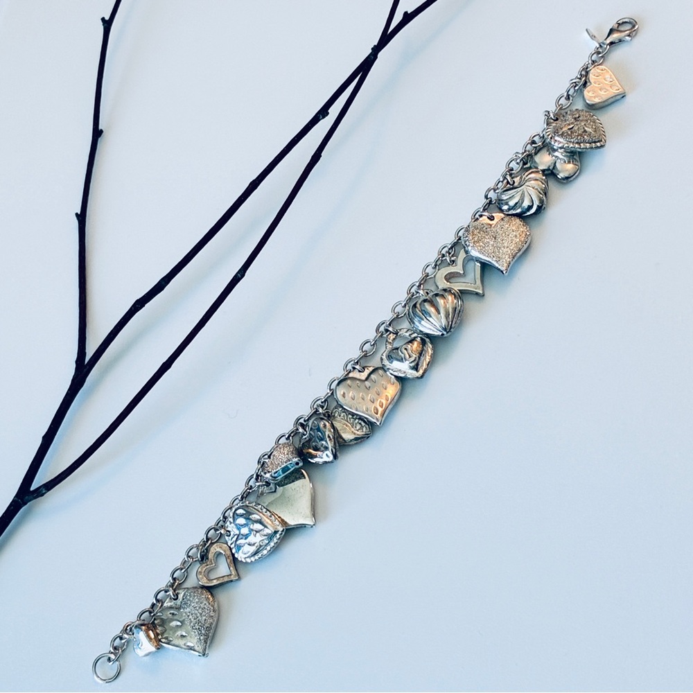 JCM Mauritius 925 Sterling Silver Puffy Heart Charm Bracelet - Picture 3 of 5